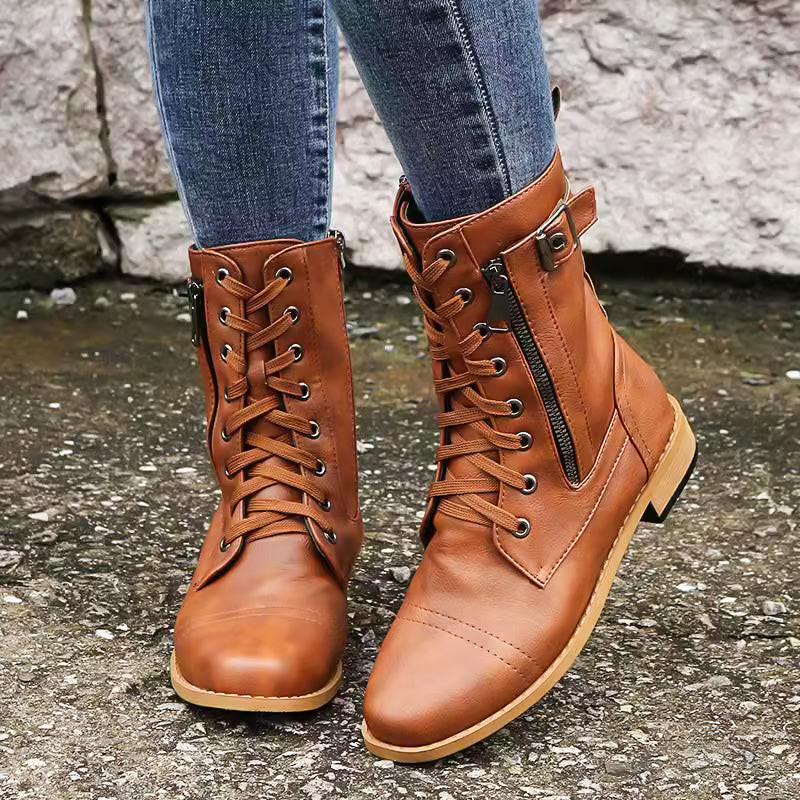 👢Vintage-Stiefel mit runder Kappe und seitlichem Reißverschluss