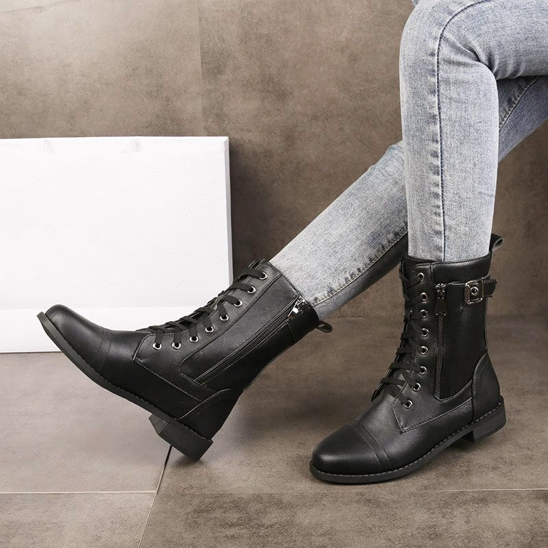 👢Vintage-Stiefel mit runder Kappe und seitlichem Reißverschluss