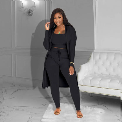 Velmira™-Set mit Kurz Geschnittenem Oberteil, eng Anliegender Hose und Locker Fallendem Cardigan