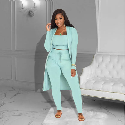 Velmira™-Set mit Kurz Geschnittenem Oberteil, eng Anliegender Hose und Locker Fallendem Cardigan