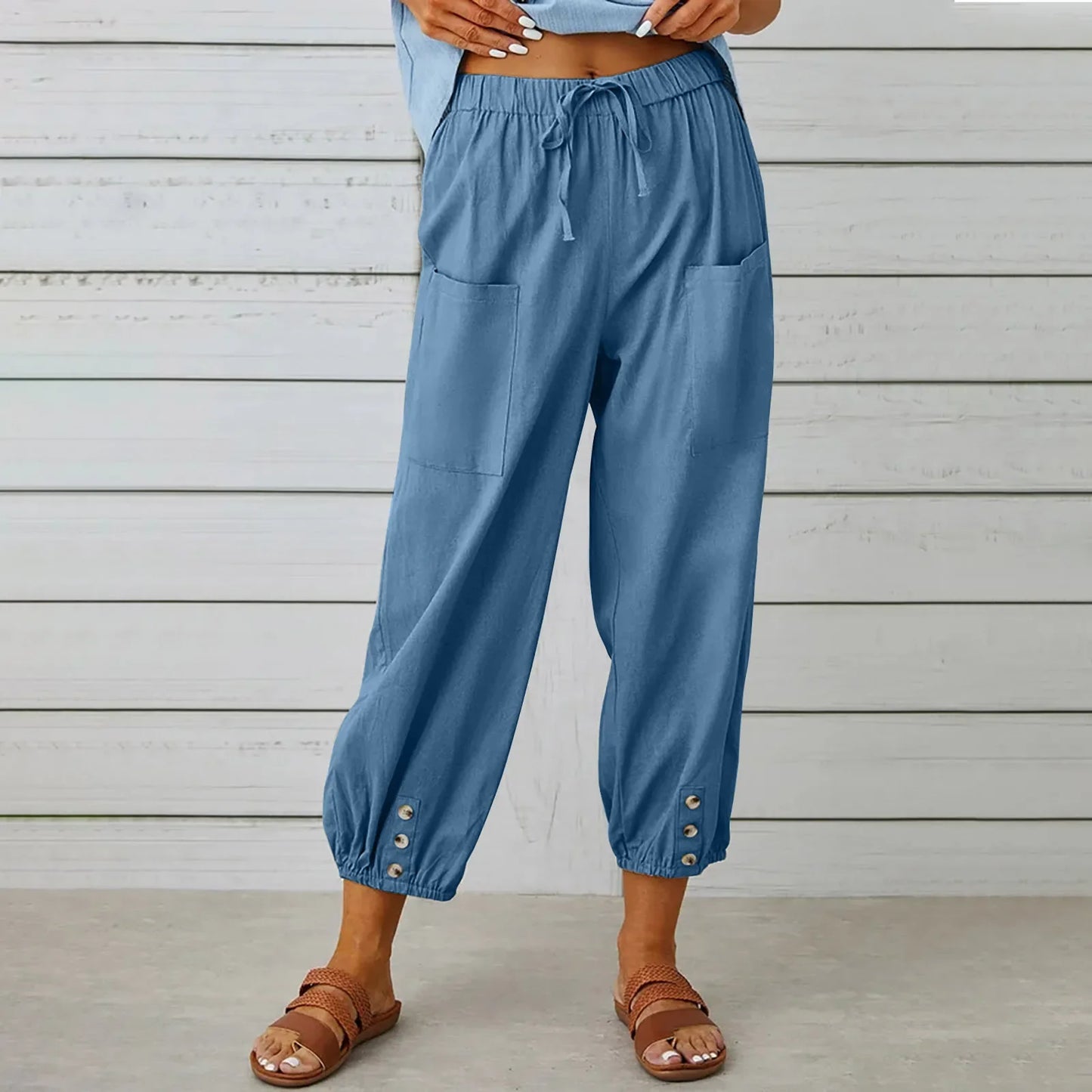 Kobe™ Baumwoll-Leinen-Hose mit Fronttaschen und verstellbarem Kordelzug