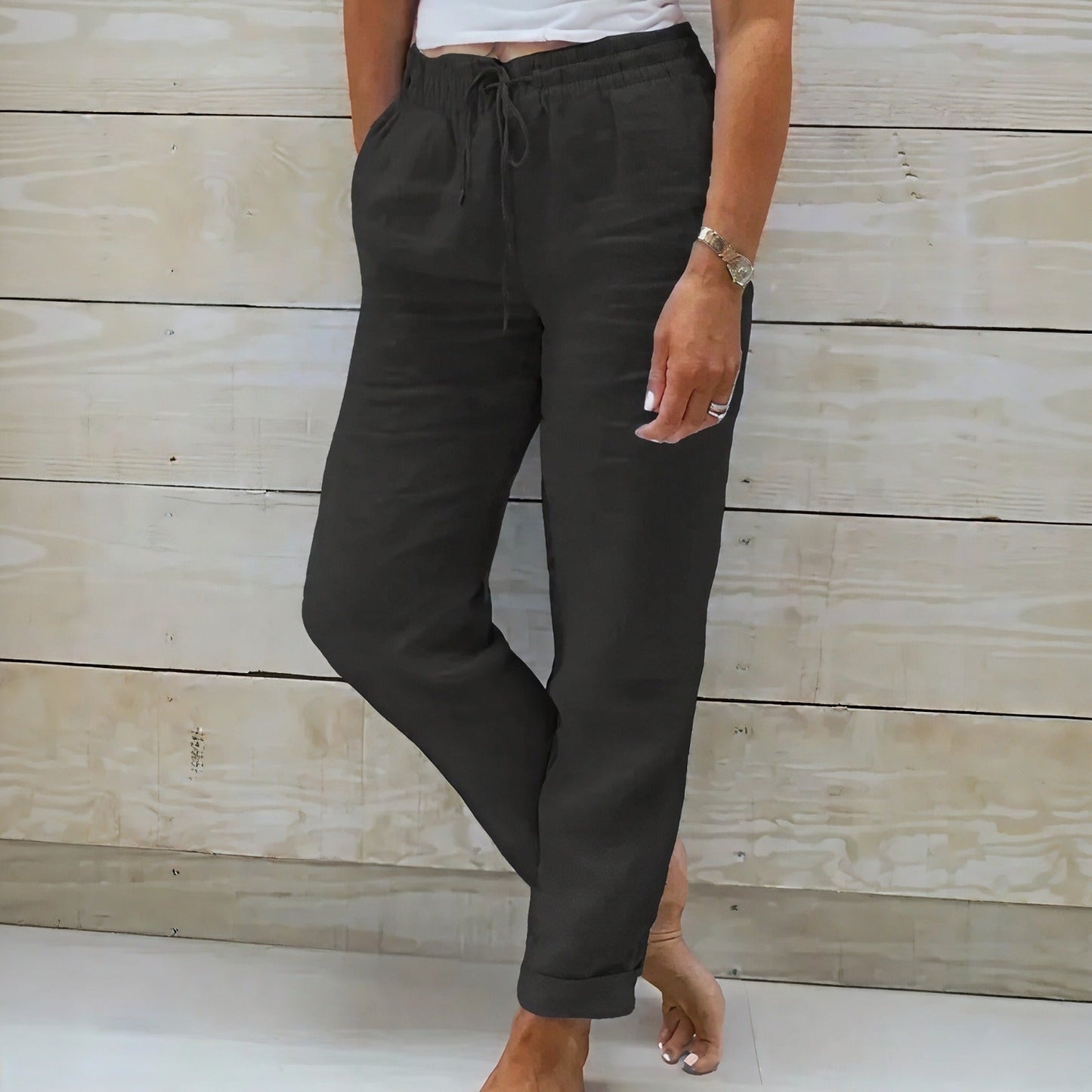 Norah™-Hose aus Baumwollleinen mit Verstellbarem Bund