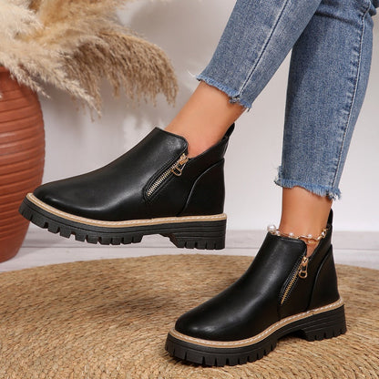 🔥Modische schwarze Stiefeletten aus PU-Leder für Damen