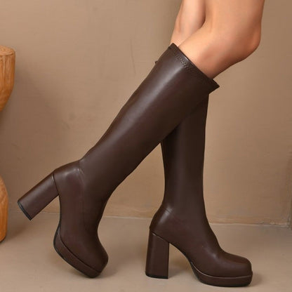 Trendige, kniehohe Damenstiefel aus PU-Leder