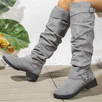 Damenstiefel mit Knickeleder und Schnallenriemen
