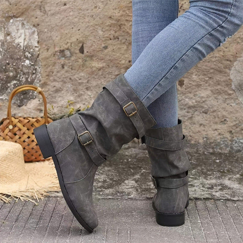 ✨Herbst-Neuheiten: Damen Stiefeletten mit niedrigem Absatz und Schnalle