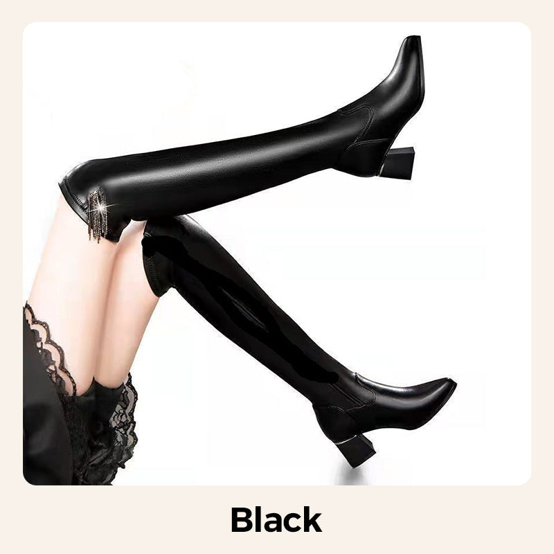 Damen Overknee-Stiefel 2025 – Elastische Langschaft-Stiefel mit Absatz, Schlankmachend & Herbst/Winter Trend