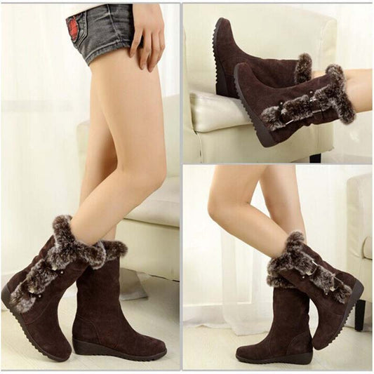 ✨🎅Weihnachtsangebote – Nur für kurze Zeit!⏰Damen-Schneestiefel bis zur Wade mit Plüschbesatz