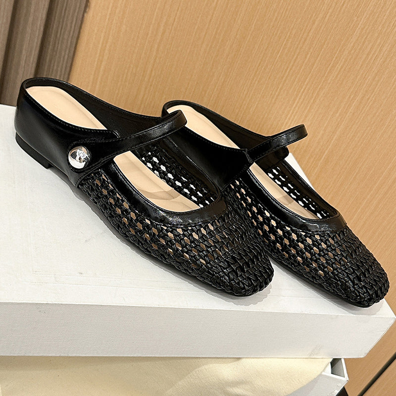 ✨👡 NEUHEIT 2026! Damen-Mules aus gewebtem Material mit eckiger Spitze & Mary-Jane-Verschluss 🌸💖🎀